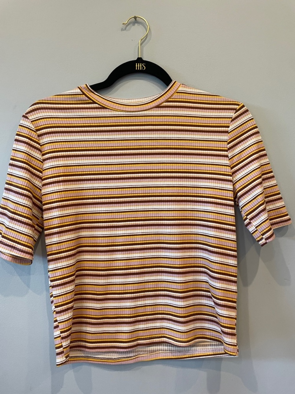 Striped Short Sleeve  Shirt in Pink, Yellow & Burgundy
